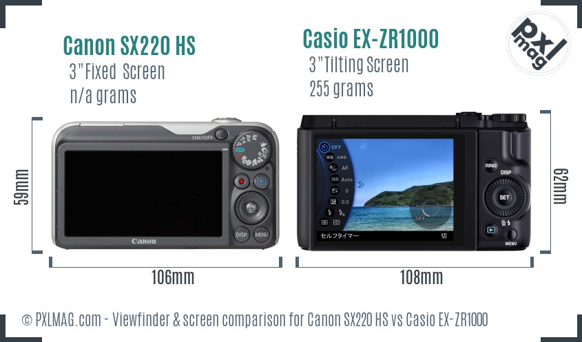Canon SX220 HS vs Casio EX-ZR1000 Screen and Viewfinder comparison