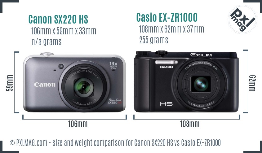 Canon SX220 HS vs Casio EX-ZR1000 size comparison