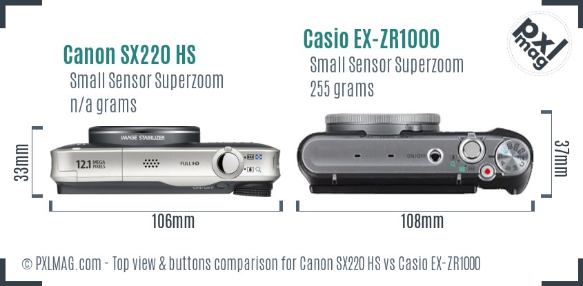 Canon SX220 HS vs Casio EX-ZR1000 top view buttons comparison