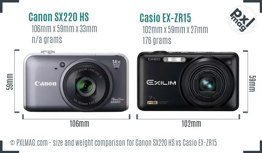 Canon SX220 HS vs Casio EX-ZR15 size comparison