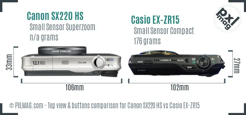 Canon SX220 HS vs Casio EX-ZR15 top view buttons comparison
