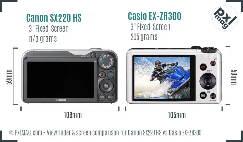 Canon SX220 HS vs Casio EX-ZR300 Screen and Viewfinder comparison