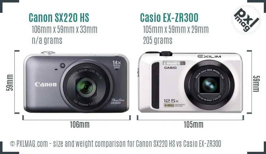 Canon SX220 HS vs Casio EX-ZR300 size comparison