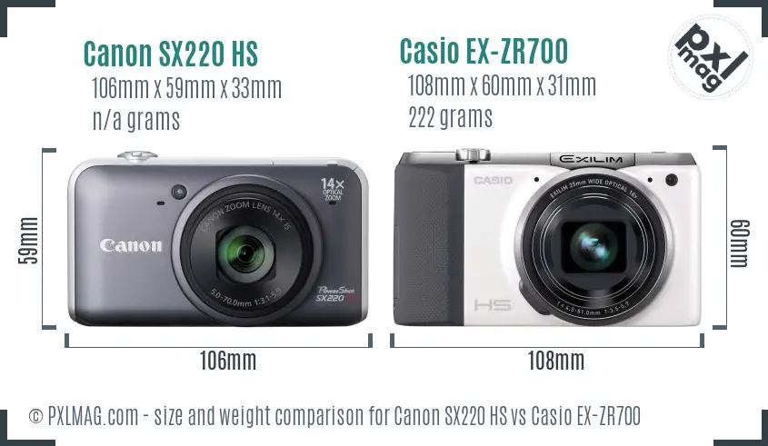 Canon SX220 HS vs Casio EX-ZR700 size comparison