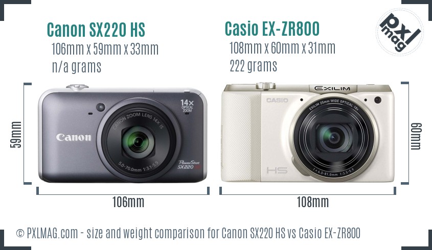 Canon SX220 HS vs Casio EX-ZR800 size comparison
