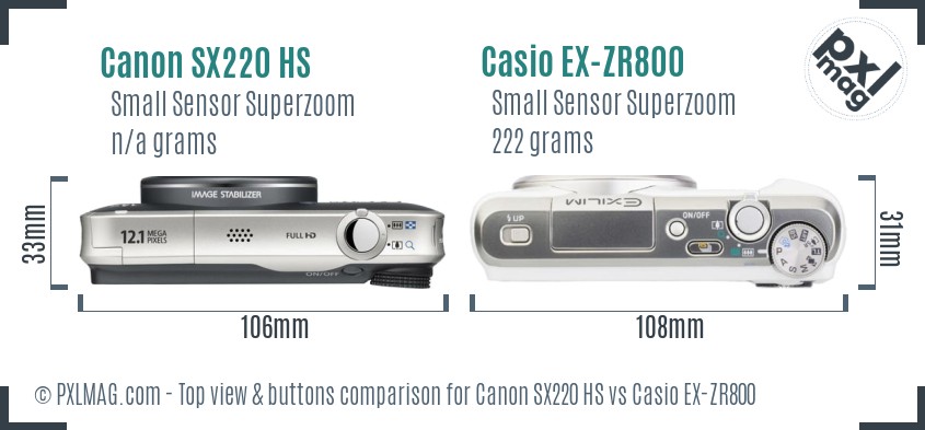 Canon SX220 HS vs Casio EX-ZR800 top view buttons comparison