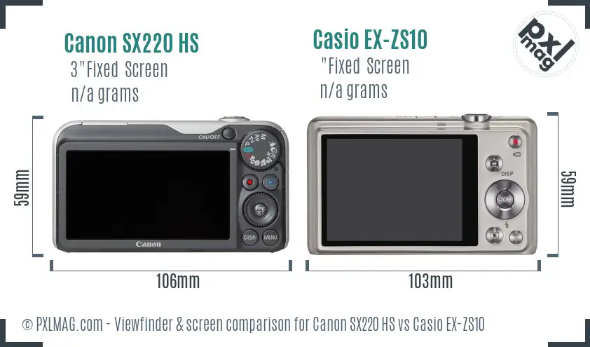 Canon SX220 HS vs Casio EX-ZS10 Screen and Viewfinder comparison