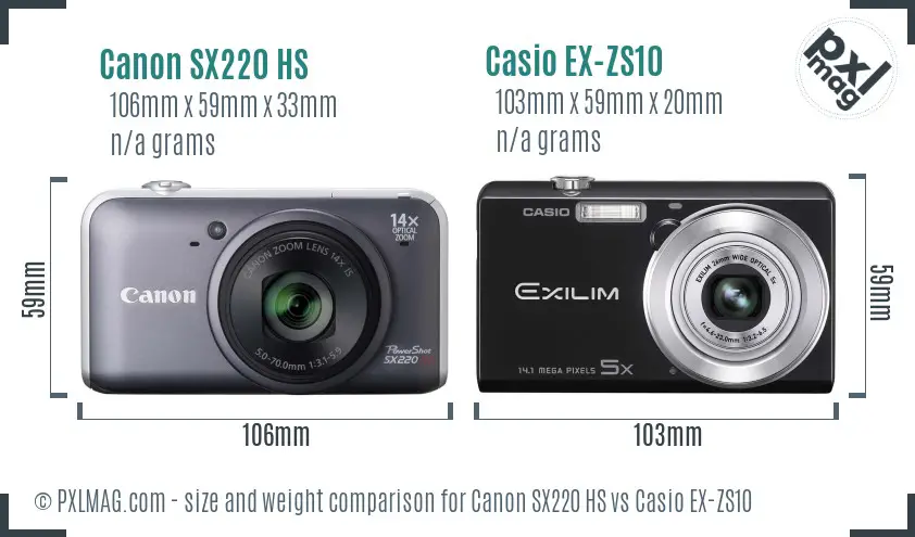 Canon SX220 HS vs Casio EX-ZS10 size comparison