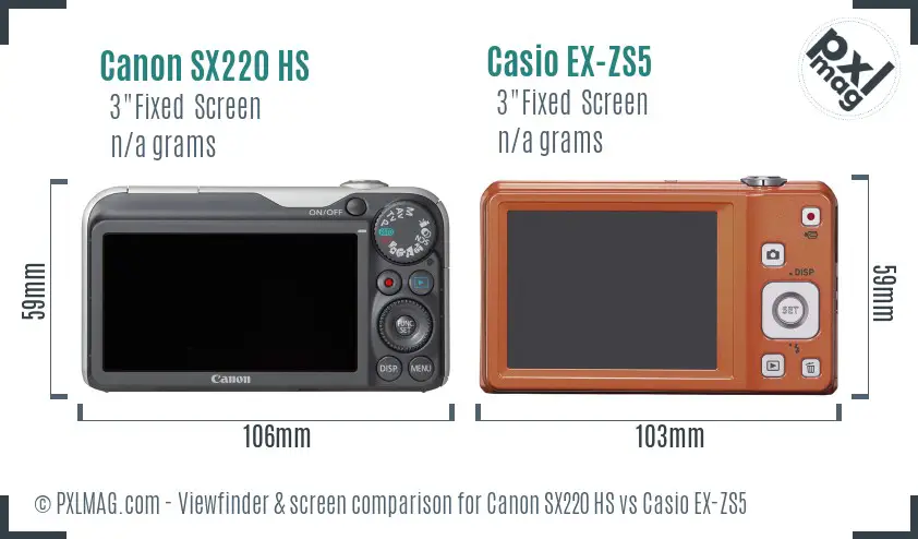 Canon SX220 HS vs Casio EX-ZS5 Screen and Viewfinder comparison