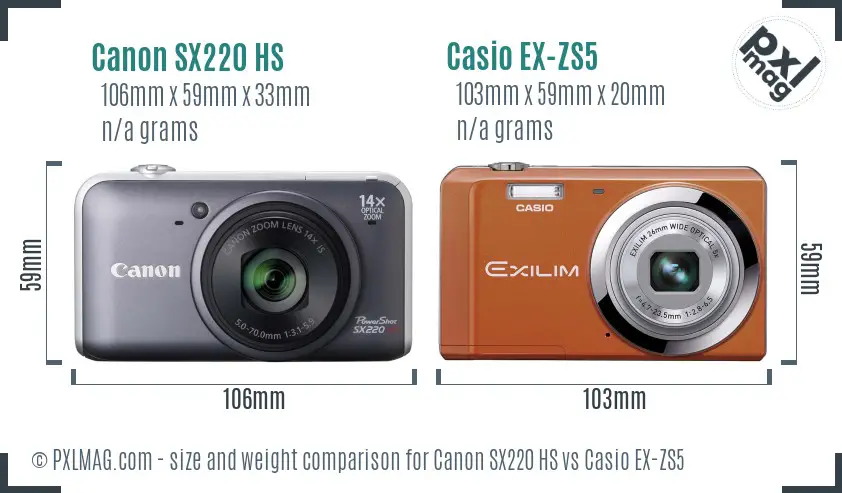 Canon SX220 HS vs Casio EX-ZS5 size comparison