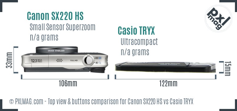 Canon SX220 HS vs Casio TRYX top view buttons comparison
