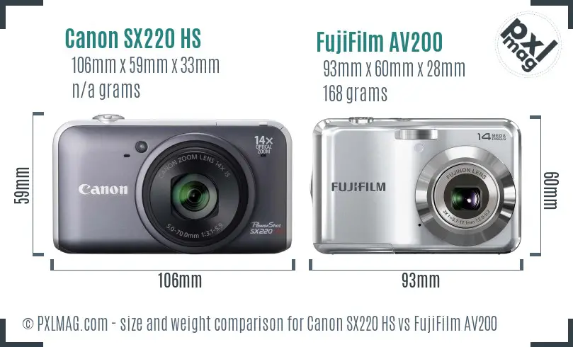 Canon SX220 HS vs FujiFilm AV200 size comparison