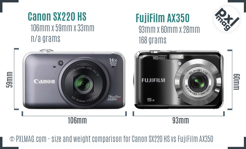 Canon SX220 HS vs FujiFilm AX350 size comparison Canon SX220 HS vs FujiFilm AX350 size comparison