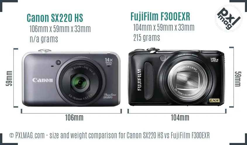 Canon SX220 HS vs FujiFilm F300EXR size comparison Canon SX220 HS vs FujiFilm F300EXR size comparison