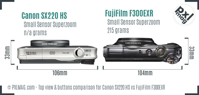 Canon SX220 HS vs FujiFilm F300EXR top view buttons comparison Canon SX220 HS vs FujiFilm F300EXR top view buttons comparison