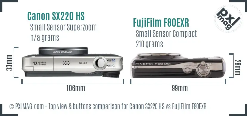 Canon SX220 HS vs FujiFilm F80EXR top view buttons comparison Canon SX220 HS vs FujiFilm F80EXR top view buttons comparison