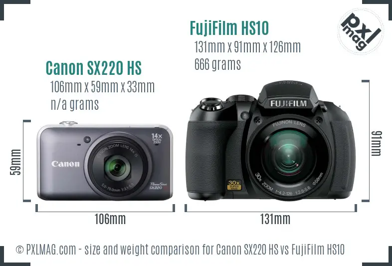 Canon SX220 HS vs FujiFilm HS10 size comparison Canon SX220 HS vs FujiFilm HS10 size comparison