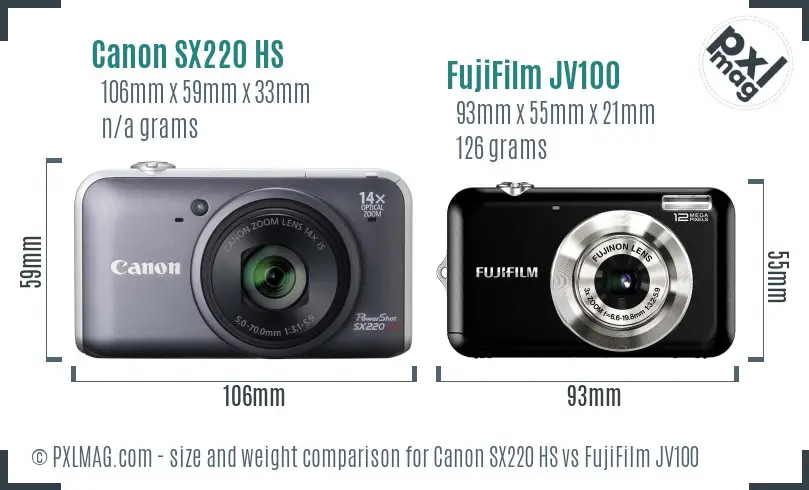 Canon SX220 HS vs FujiFilm JV100 size comparison Canon SX220 HS vs FujiFilm JV100 size comparison