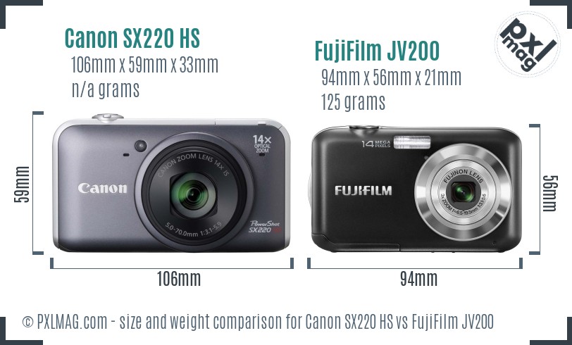 Canon SX220 HS vs FujiFilm JV200 size comparison