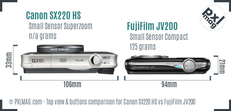 Canon SX220 HS vs FujiFilm JV200 top view buttons comparison