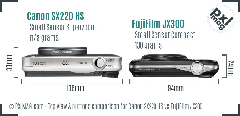 Canon SX220 HS vs FujiFilm JX300 top view buttons comparison