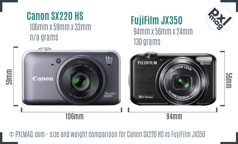 Canon SX220 HS vs FujiFilm JX350 size comparison