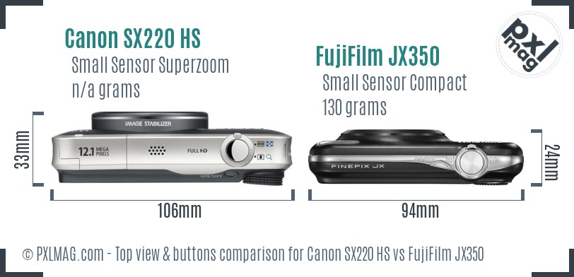Canon SX220 HS vs FujiFilm JX350 top view buttons comparison