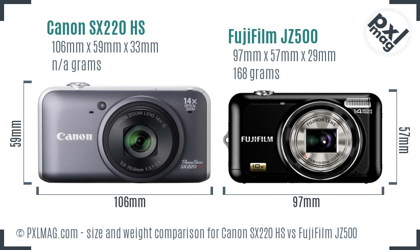 Canon SX220 HS vs FujiFilm JZ500 size comparison Canon SX220 HS vs FujiFilm JZ500 size comparison
