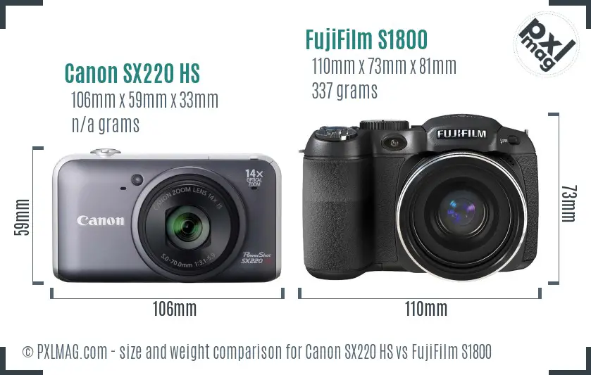 Canon SX220 HS vs FujiFilm S1800 size comparison Canon SX220 HS vs FujiFilm S1800 size comparison