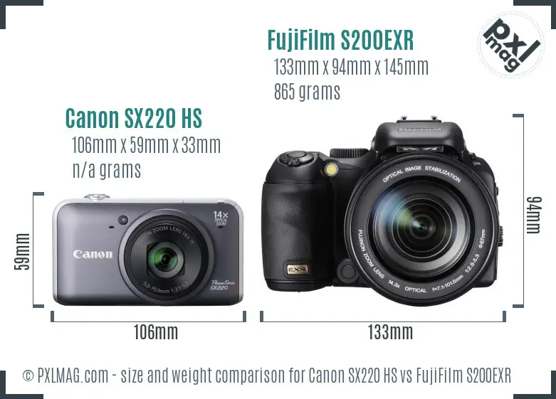 Canon SX220 HS vs FujiFilm S200EXR size comparison Canon SX220 HS vs FujiFilm S200EXR size comparison