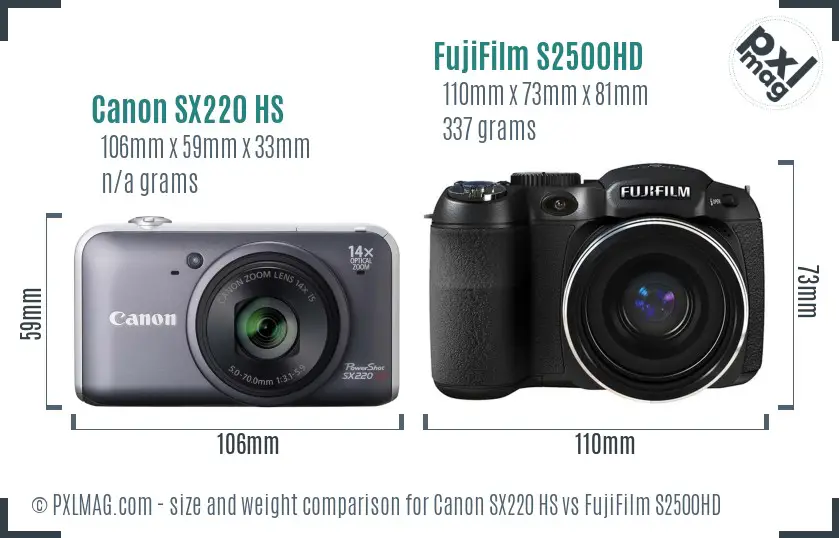 Canon SX220 HS vs FujiFilm S2500HD size comparison