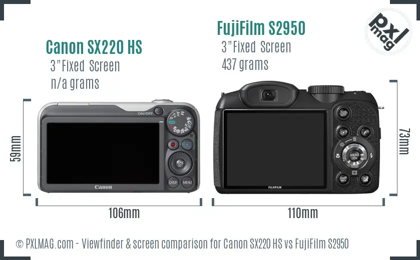 Canon SX220 HS vs FujiFilm S2950 Screen and Viewfinder comparison