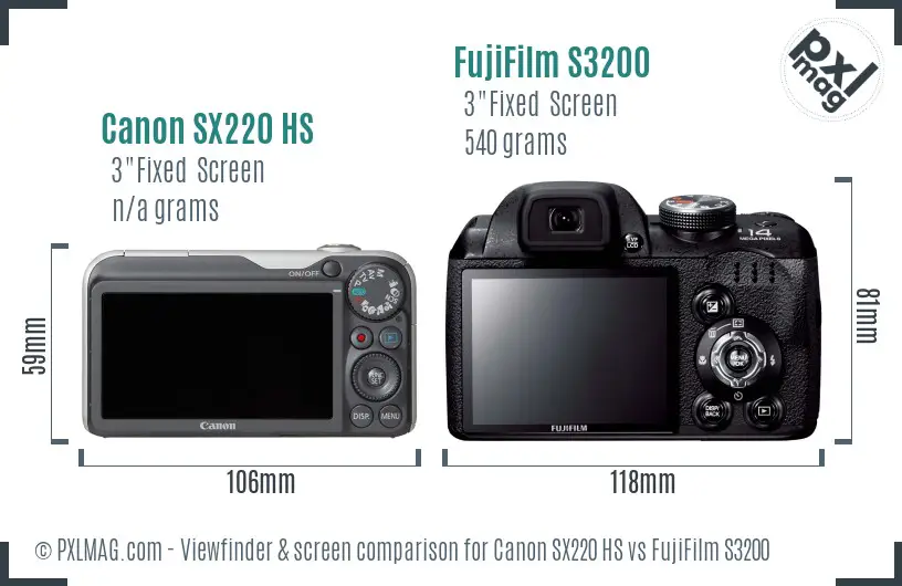 Canon SX220 HS vs FujiFilm S3200 Screen and Viewfinder comparison Canon SX220 HS vs FujiFilm S3200 Screen and Viewfinder comparison