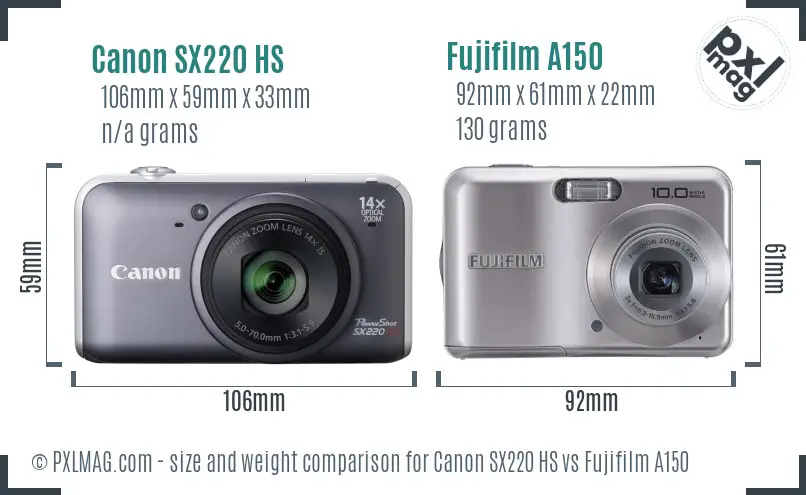 Canon SX220 HS vs Fujifilm A150 size comparison Canon SX220 HS vs Fujifilm A150 size comparison