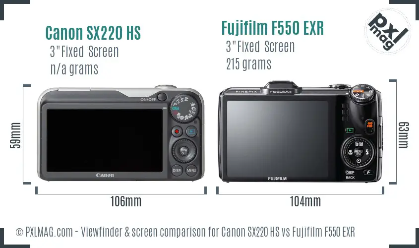 Canon SX220 HS vs Fujifilm F550 EXR Screen and Viewfinder comparison Canon SX220 HS vs Fujifilm F550 EXR Screen and Viewfinder comparison