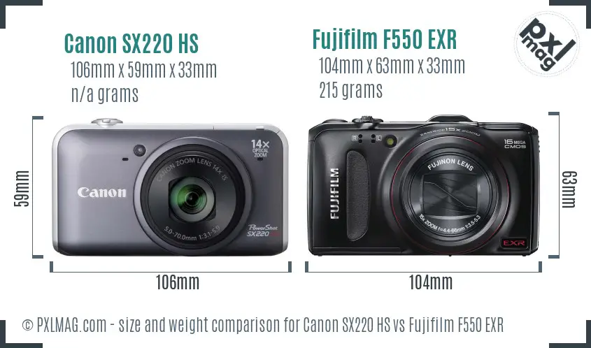 Canon SX220 HS vs Fujifilm F550 EXR size comparison Canon SX220 HS vs Fujifilm F550 EXR size comparison