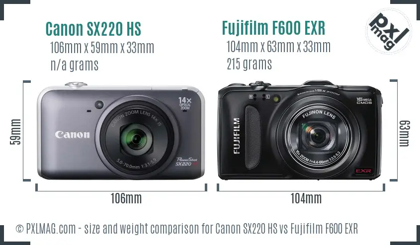 Canon SX220 HS vs Fujifilm F600 EXR size comparison Canon SX220 HS vs Fujifilm F600 EXR size comparison