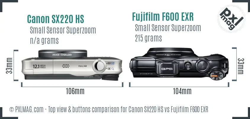 Canon SX220 HS vs Fujifilm F600 EXR top view buttons comparison