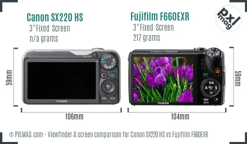 Canon SX220 HS vs Fujifilm F660EXR Screen and Viewfinder comparison