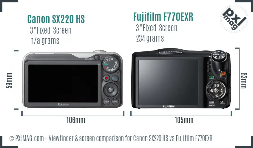 Canon SX220 HS vs Fujifilm F770EXR Screen and Viewfinder comparison