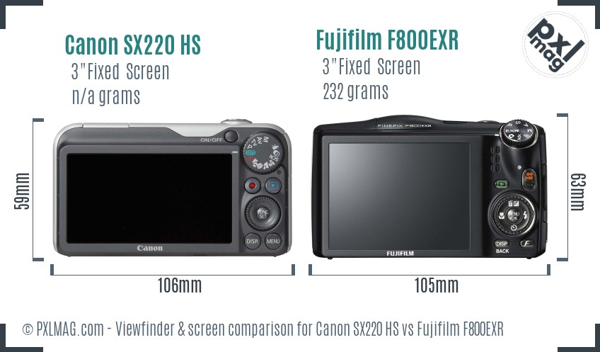 Canon SX220 HS vs Fujifilm F800EXR Screen and Viewfinder comparison
