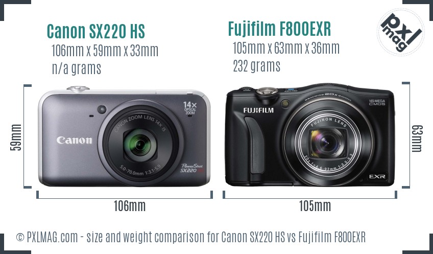 Canon SX220 HS vs Fujifilm F800EXR size comparison Canon SX220 HS vs Fujifilm F800EXR size comparison