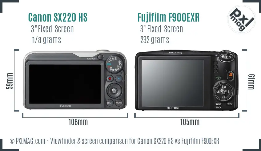 Canon SX220 HS vs Fujifilm F900EXR Screen and Viewfinder comparison