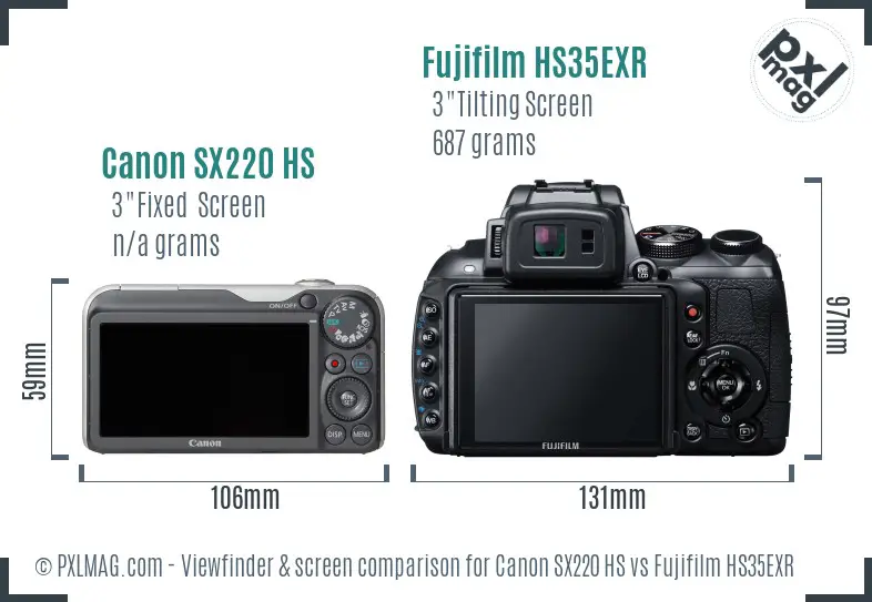 Canon SX220 HS vs Fujifilm HS35EXR Screen and Viewfinder comparison
