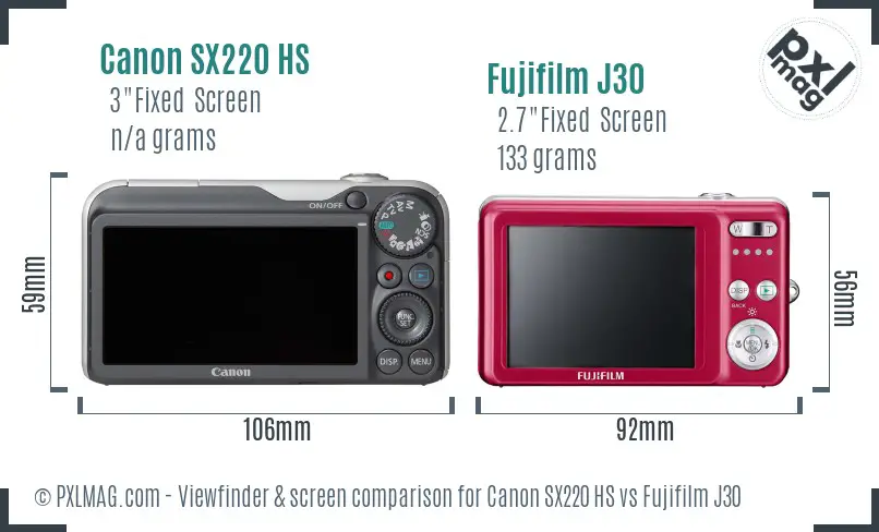 Canon SX220 HS vs Fujifilm J30 Screen and Viewfinder comparison