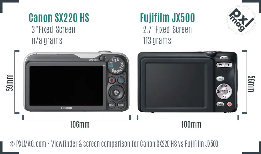 Canon SX220 HS vs Fujifilm JX500 Screen and Viewfinder comparison