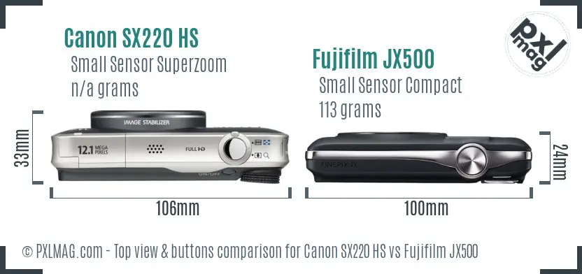 Canon SX220 HS vs Fujifilm JX500 top view buttons comparison