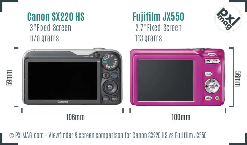 Canon SX220 HS vs Fujifilm JX550 Screen and Viewfinder comparison