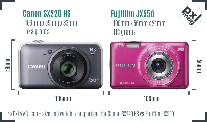 Canon SX220 HS vs Fujifilm JX550 size comparison