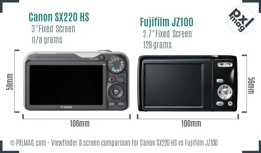 Canon SX220 HS vs Fujifilm JZ100 Screen and Viewfinder comparison